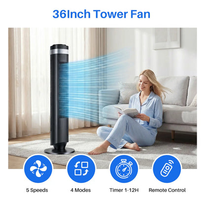 Tower fan for bedrooms, 28dB silent floor fan, suitable for home and office use.