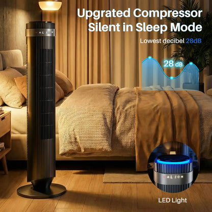 Tower fan for bedrooms, 28dB silent floor fan, suitable for home and office use.