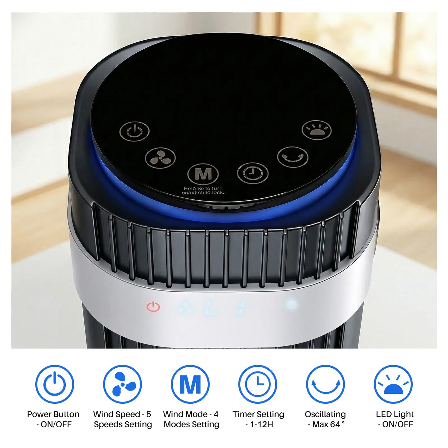 Tower fan for bedrooms, 28dB silent floor fan, suitable for home and office use.