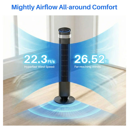 Tower fan for bedrooms, 28dB silent floor fan, suitable for home and office use.