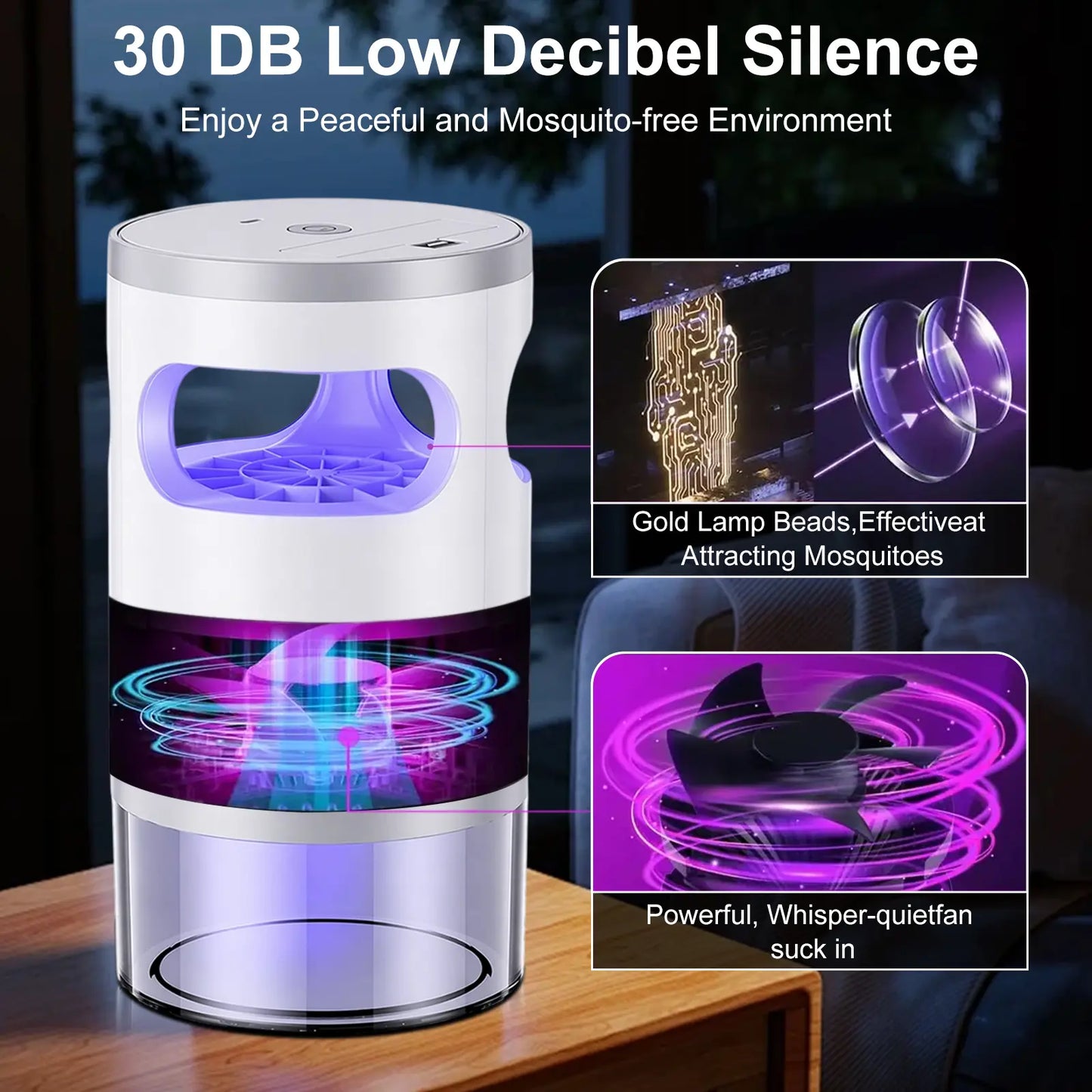 Indoor insect killer with light and suction cup, suitable for home use.