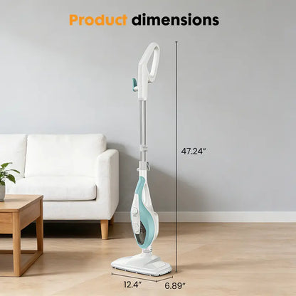 Steam floor mop cleaner, suitable for wood floors, tile, laminate flooring and carpets.