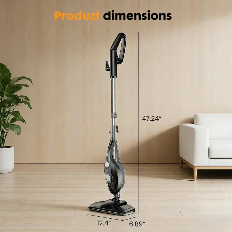 Steam floor mop cleaner, suitable for wood floors, tile, laminate flooring and carpets.