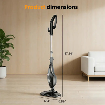 Steam floor mop cleaner, suitable for wood floors, tile, laminate flooring and carpets.